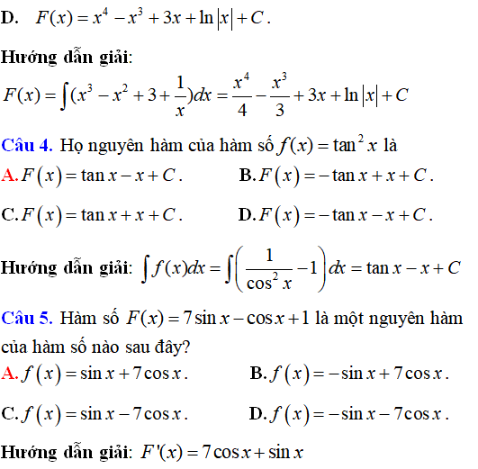 33 bài tập ôn tập tổng hợp phần Nguyên hàm có lời giải - Toán lớp 12