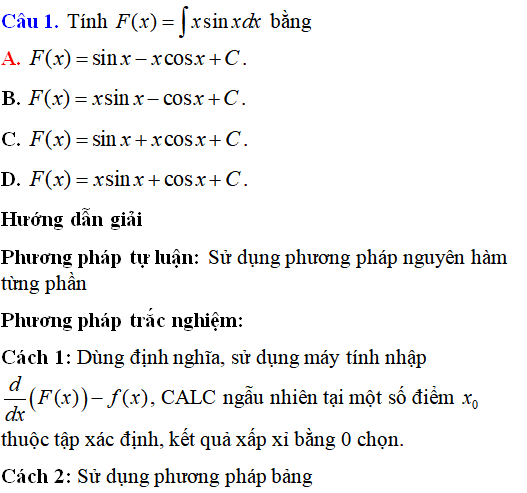 43 Bài tập Phương pháp nguyên hàm từng phần có lời giải (vận dụng thấp) - Toán lớp 12