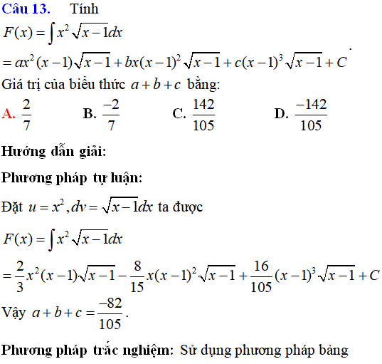 43 Bài tập Phương pháp nguyên hàm từng phần có lời giải (vận dụng thấp) - Toán lớp 12