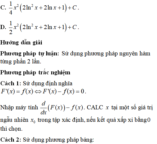 43 Bài tập Phương pháp nguyên hàm từng phần có lời giải (vận dụng thấp) - Toán lớp 12