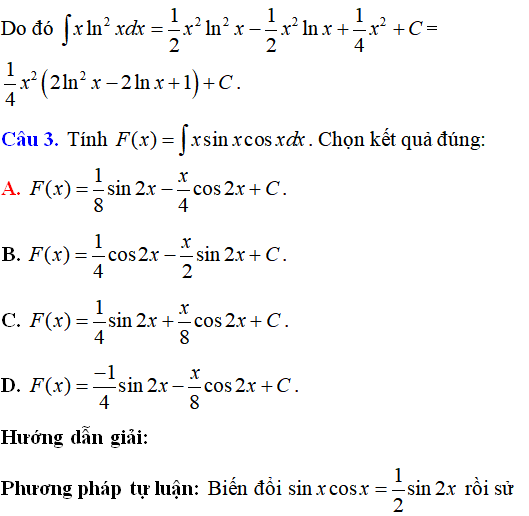 43 Bài tập Phương pháp nguyên hàm từng phần có lời giải (vận dụng thấp) - Toán lớp 12