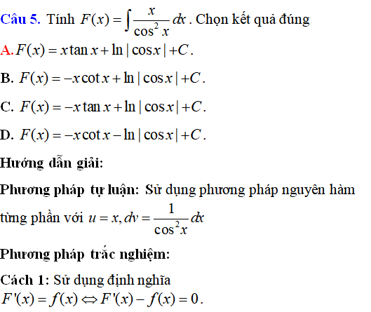 43 Bài tập Phương pháp nguyên hàm từng phần có lời giải (vận dụng thấp) - Toán lớp 12