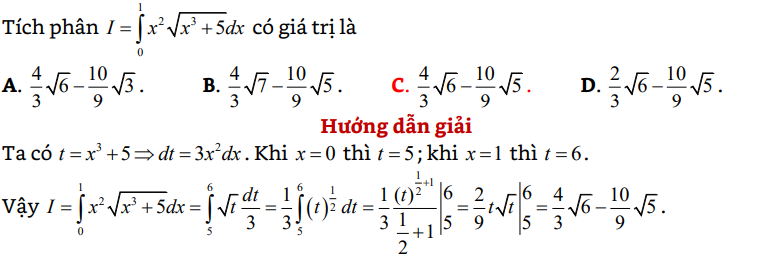 45 bài tập trắc nghiệm tích phân có lời giải (vận dụng thấp) - Toán lớp 12