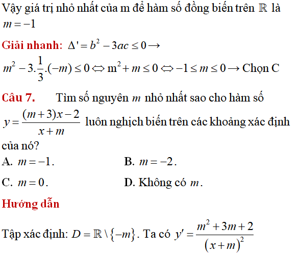 60 bài tập Tính đơn điệu của hàm số có lời giải (phần 1) - Toán lớp 12