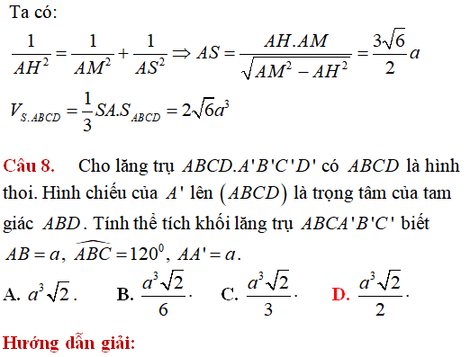 65 bài tập trắc nghiệm Thể tích khối đa diện có lời giải - Toán lớp 12