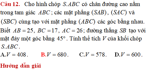 65 bài tập trắc nghiệm Thể tích khối đa diện có lời giải - Toán lớp 12