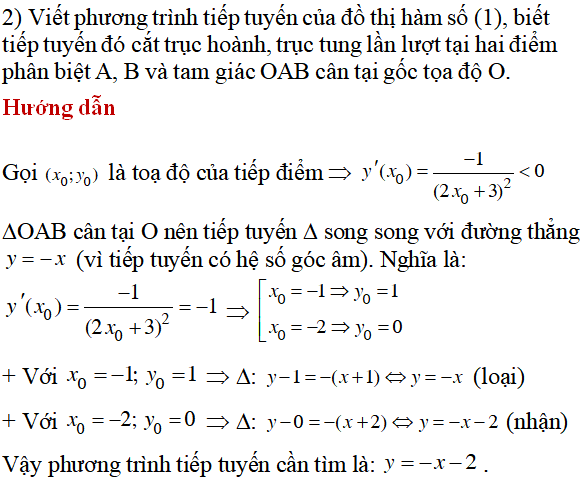 70 bài tập tiếp tuyến của đồ thị hàm số có lời giải (phần 1) - Toán lớp 12