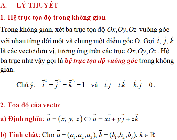 75 bài tập trắc nghiệm Hệ trục tọa độ trong không gian có lời giải - Toán lớp 12