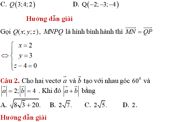 75 bài tập trắc nghiệm Hệ trục tọa độ trong không gian có lời giải - Toán lớp 12