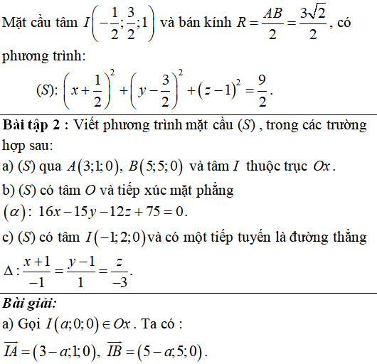 90 bài tập trắc nghiệm Phương trình mặt cầu có lời giải - Toán lớp 12