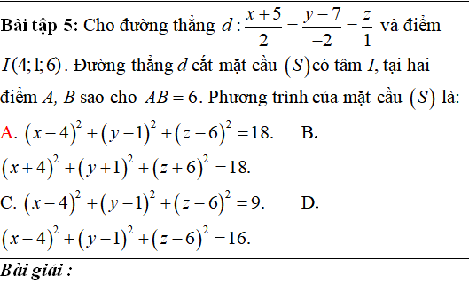 90 bài tập trắc nghiệm Phương trình mặt cầu có lời giải - Toán lớp 12