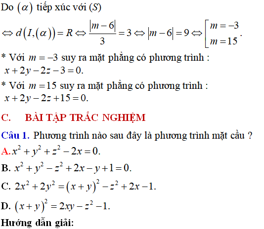 90 bài tập trắc nghiệm Phương trình mặt cầu có lời giải - Toán lớp 12