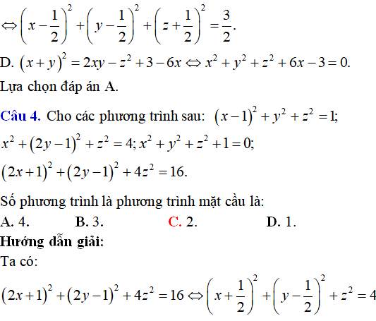 90 bài tập trắc nghiệm Phương trình mặt cầu có lời giải - Toán lớp 12