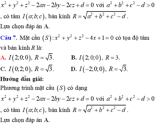 90 bài tập trắc nghiệm Phương trình mặt cầu có lời giải - Toán lớp 12