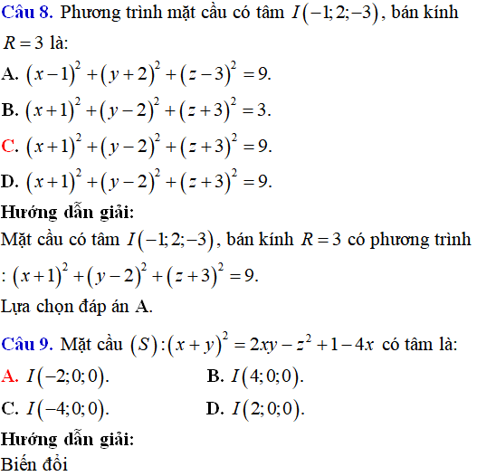 90 bài tập trắc nghiệm Phương trình mặt cầu có lời giải - Toán lớp 12