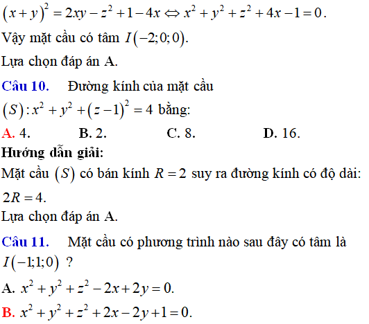 90 bài tập trắc nghiệm Phương trình mặt cầu có lời giải - Toán lớp 12