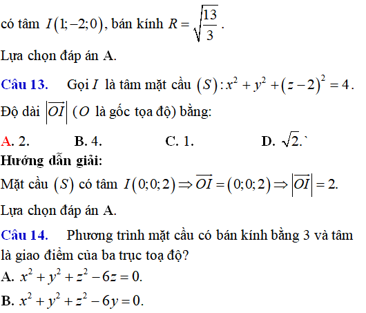 90 bài tập trắc nghiệm Phương trình mặt cầu có lời giải - Toán lớp 12