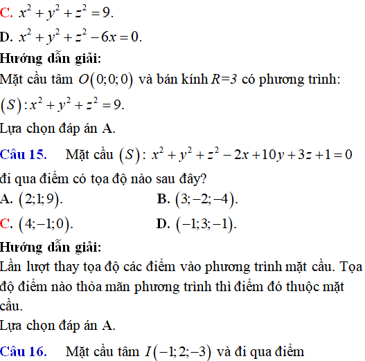 90 bài tập trắc nghiệm Phương trình mặt cầu có lời giải - Toán lớp 12