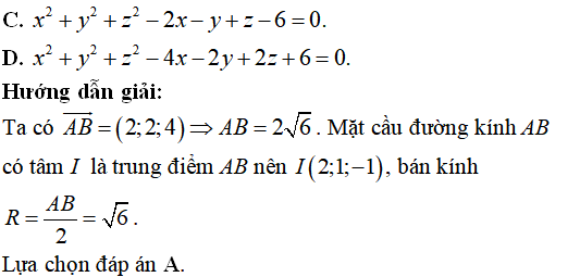 90 bài tập trắc nghiệm Phương trình mặt cầu có lời giải - Toán lớp 12