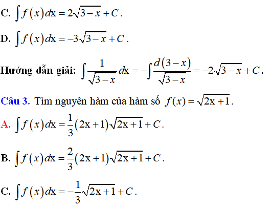 Bài tập Nguyên hàm của hàm số chứa căn thức có lời giải - Toán lớp 12