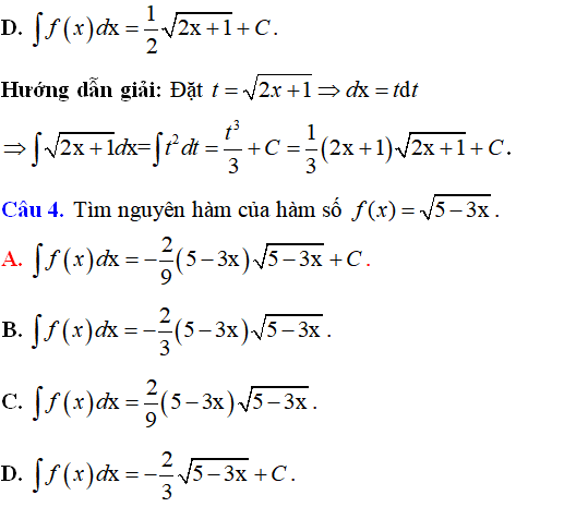 Bài tập Nguyên hàm của hàm số chứa căn thức có lời giải - Toán lớp 12