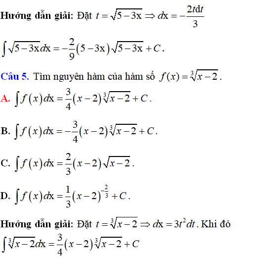 Bài tập Nguyên hàm của hàm số chứa căn thức có lời giải - Toán lớp 12
