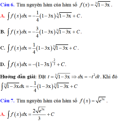 Bài tập Nguyên hàm của hàm số chứa căn thức có lời giải - Toán lớp 12