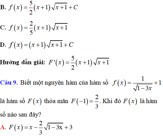 Bài tập Nguyên hàm của hàm số chứa căn thức có lời giải - Toán lớp 12