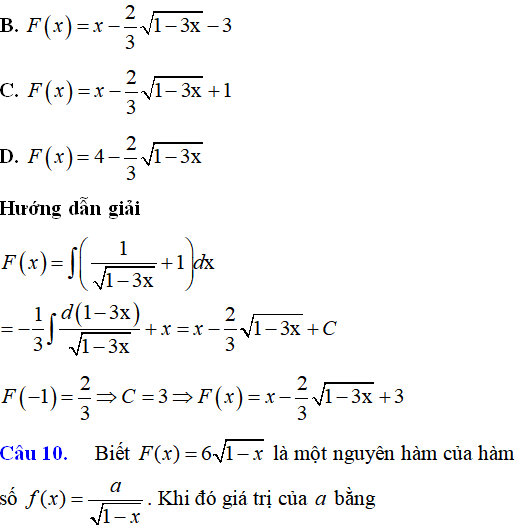 Bài tập Nguyên hàm của hàm số chứa căn thức có lời giải - Toán lớp 12