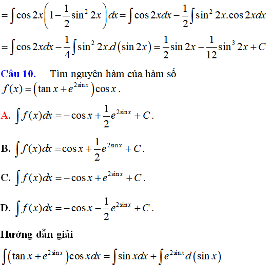 Bài tập Nguyên hàm của hàm số lượng giác có lời giải - Toán lớp 12