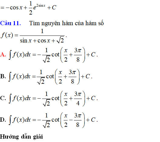 Bài tập Nguyên hàm của hàm số lượng giác có lời giải - Toán lớp 12