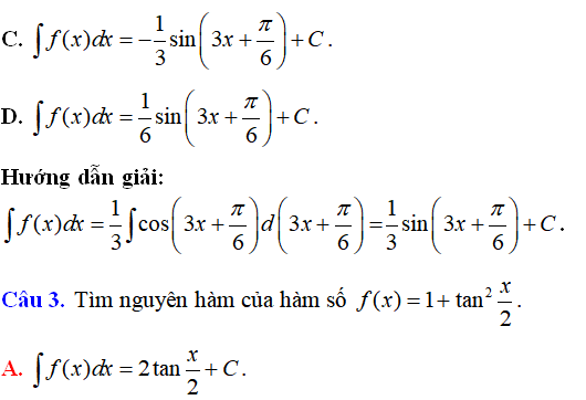 Bài tập Nguyên hàm của hàm số lượng giác có lời giải - Toán lớp 12