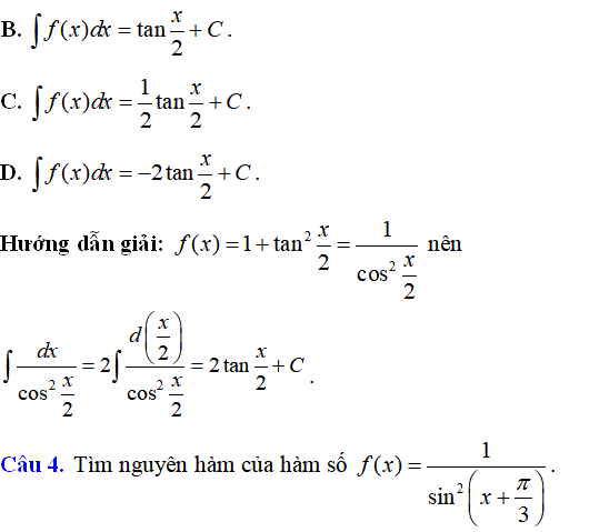 Bài tập Nguyên hàm của hàm số lượng giác có lời giải - Toán lớp 12