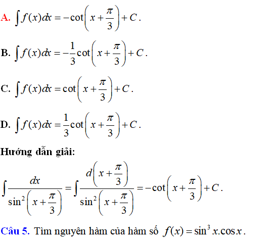 Bài tập Nguyên hàm của hàm số lượng giác có lời giải - Toán lớp 12