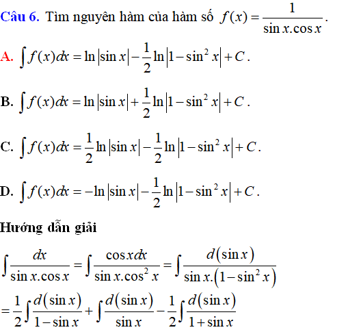 Bài tập Nguyên hàm của hàm số lượng giác có lời giải - Toán lớp 12