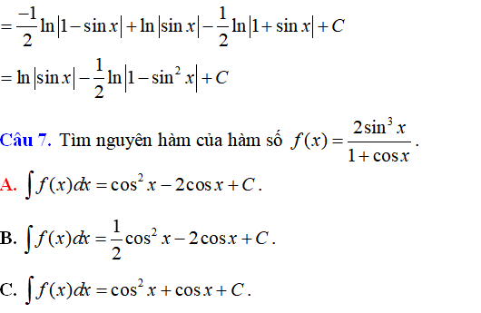 Bài tập Nguyên hàm của hàm số lượng giác có lời giải - Toán lớp 12