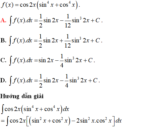 Bài tập Nguyên hàm của hàm số lượng giác có lời giải - Toán lớp 12