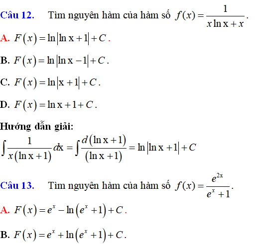 Bài tập Nguyên hàm của hàm số mũ, hàm số logarit có lời giải - Toán lớp 12