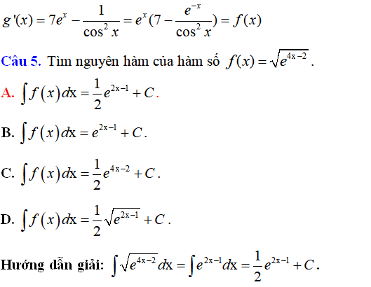 Bài tập Nguyên hàm của hàm số mũ, hàm số logarit có lời giải - Toán lớp 12