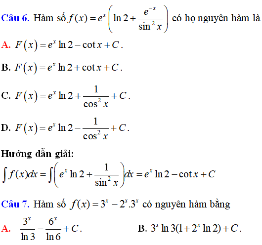 Bài tập Nguyên hàm của hàm số mũ, hàm số logarit có lời giải - Toán lớp 12