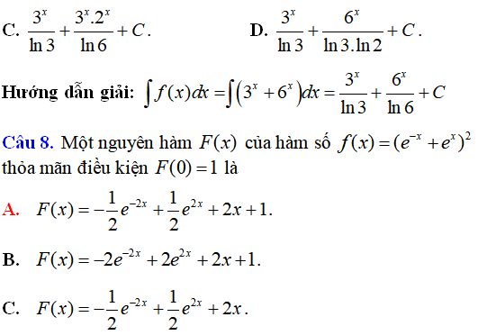 Bài tập Nguyên hàm của hàm số mũ, hàm số logarit có lời giải - Toán lớp 12