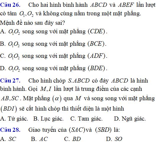 Bài tập Quan hệ song song trong không gian cơ bản có lời giải - Toán lớp 12