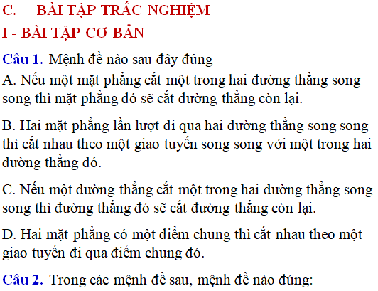 Bài tập Quan hệ song song trong không gian cơ bản có lời giải - Toán lớp 12