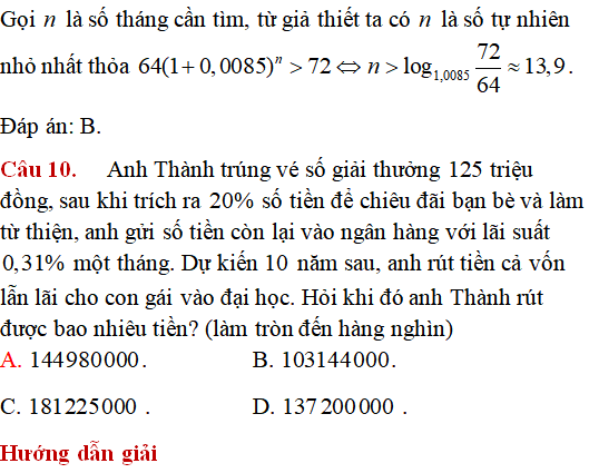 Các bài toán thực tế lớp 12 có lời giải - Toán lớp 12