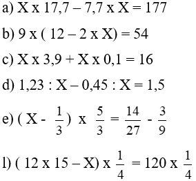 Các bài toán tìm x lớp 5 (Ôn thi vào lớp 6)