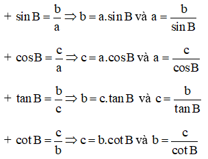 Công thức Tỉ số lượng giác của góc nhọn