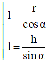 Công thức tính đường sinh của hình nón