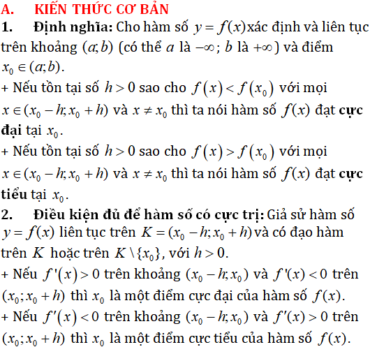 Cực trị của hàm số - Toán lớp 12