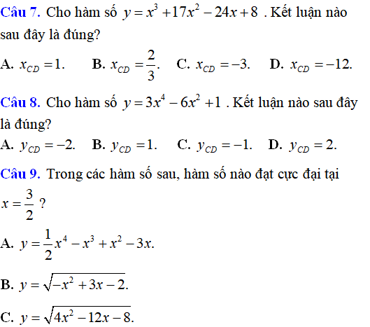 Cực trị của hàm số - Toán lớp 12