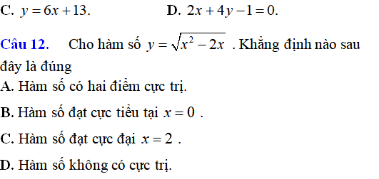 Cực trị của hàm số - Toán lớp 12